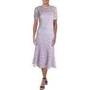 Few Moda Lace Flounce Fit Flare Dress LINED V-Neck Lavender Purple MED NEW Lilac